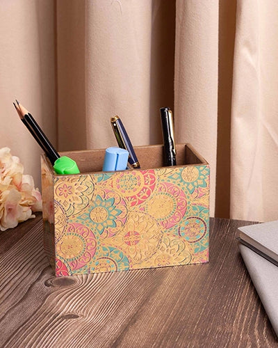 Floral Bliss Wooden Pen Stand