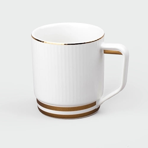 Classic White and Gold Ribbed Cups (Set of 6)