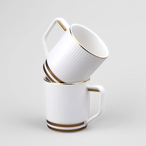 Classic White and Gold Ribbed Cups (Set of 2)