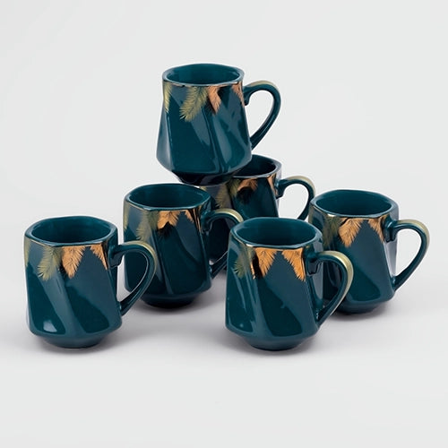 Tranquil Teal Ceramic Tea Cups (Set of 6)