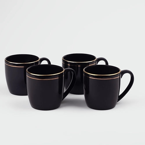 Black and Gold Line Ceramic Tea Cups (Set of 4)