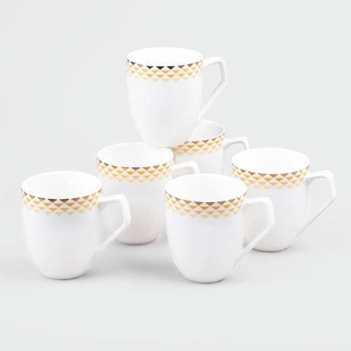 White and Gold Printed Tea Cup (Set of 6)