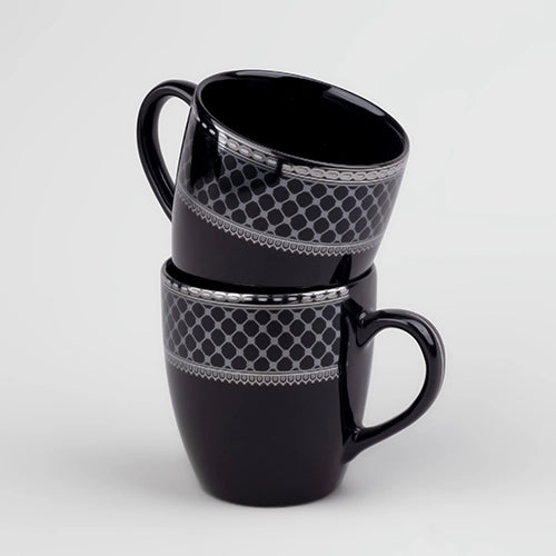 Elegant Glossy Black Gold Print Cup (Set of 2)