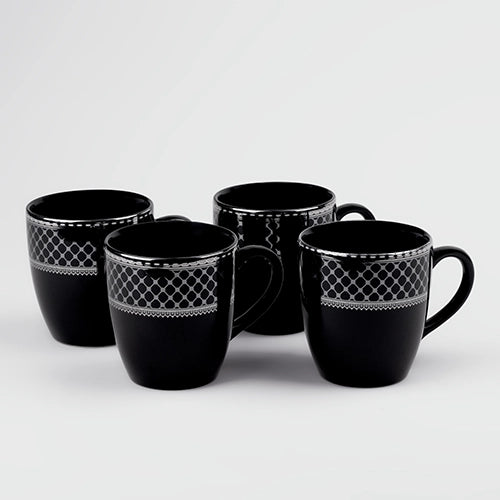 Elegant Glossy Black Gold Print Cup (Set of 4)