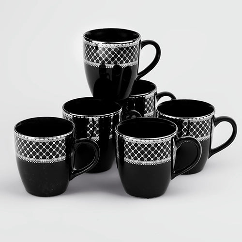 Elegant Glossy Black Gold Print Cup (Set of 6)