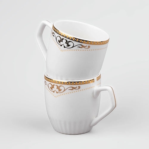 Elite White and Gold Printed Tea Cups (Set of 2)