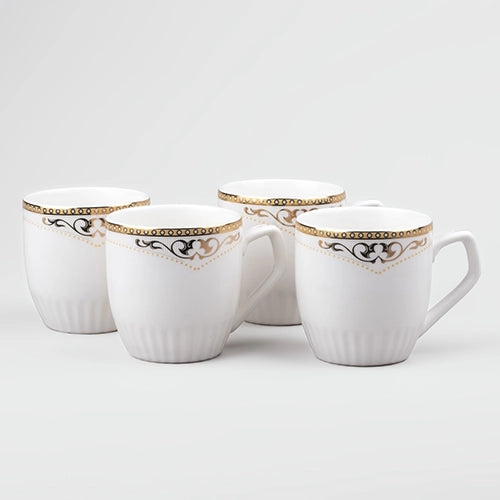 Elite White and Gold Printed Tea Cups (Set of 4)