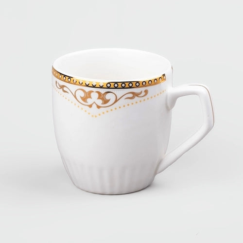Elite White and Gold Printed Tea Cups (Set of 6)