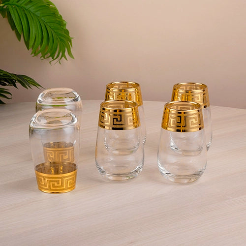 Greek Key Design Gold Drinking Glasses (Set of 6)