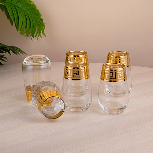 Greek Key Design Gold Drinking Glasses (Set of 6)