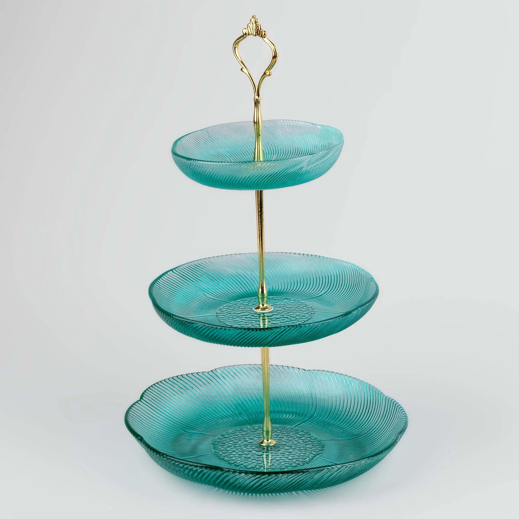 Blue Bloom 3-Tier Glass Platter Stand
