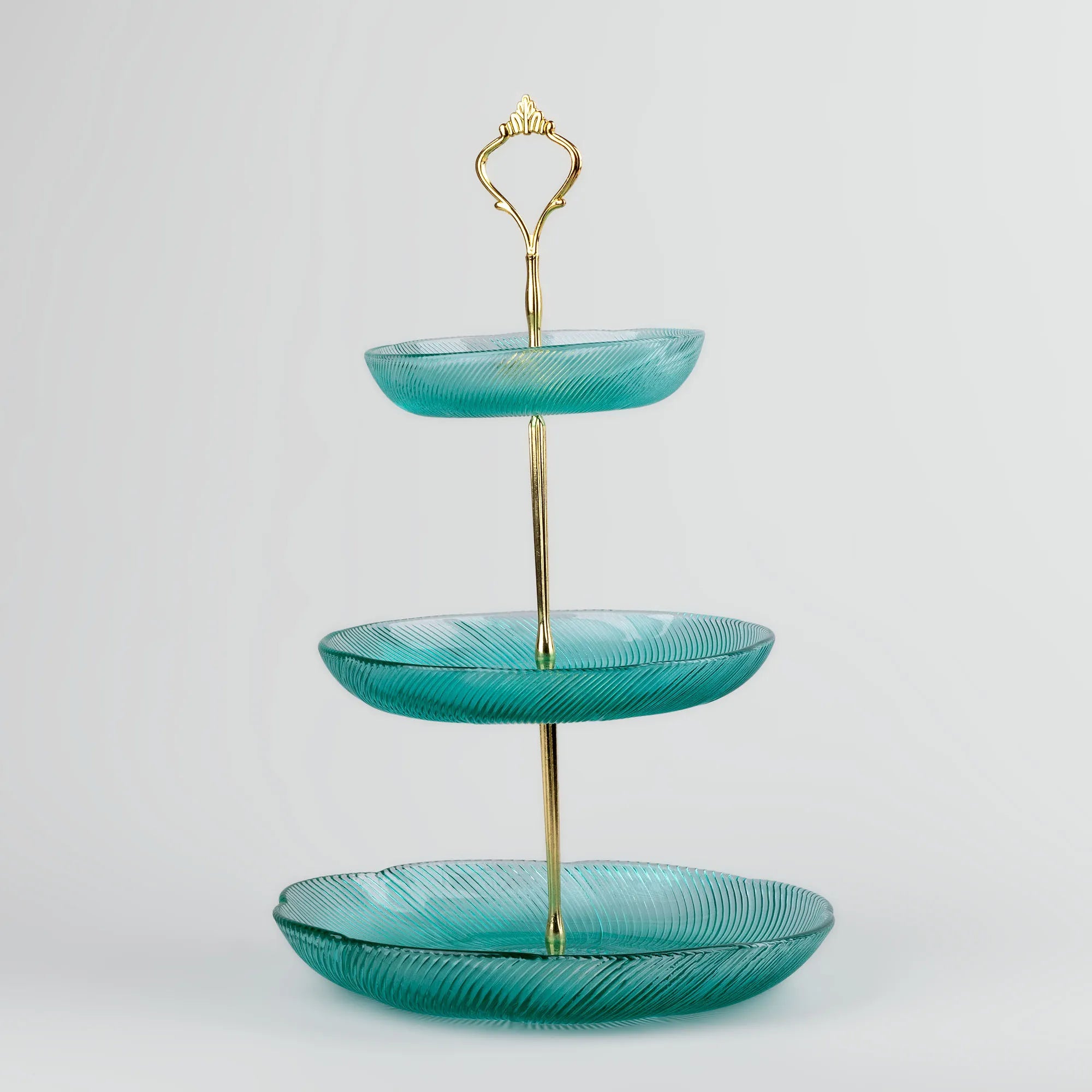 Blue Bloom 3-Tier Glass Platter Stand