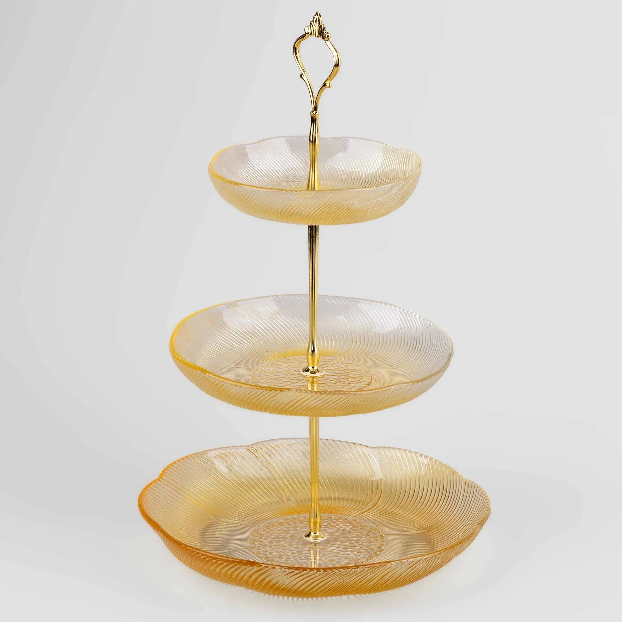 Golden Bloom 3-Tier Glass Platter Stand
