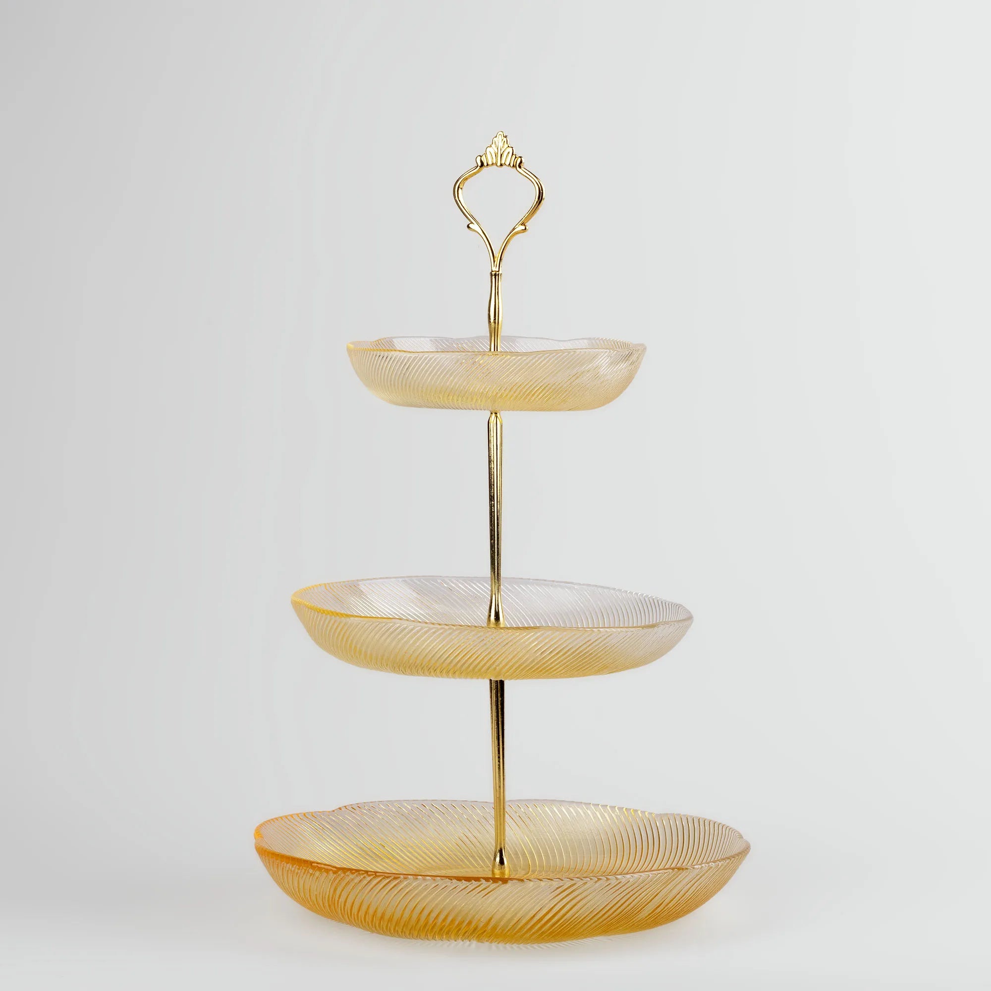 Golden Bloom 3-Tier Glass Platter Stand