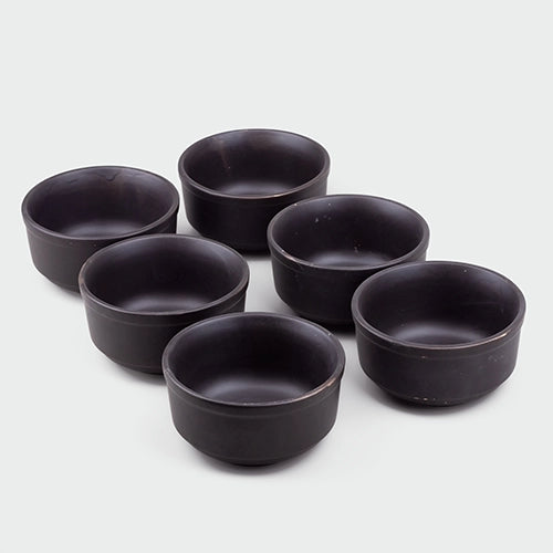 Volcano Black Terracotta Ceramic Bowls (Set of 6)