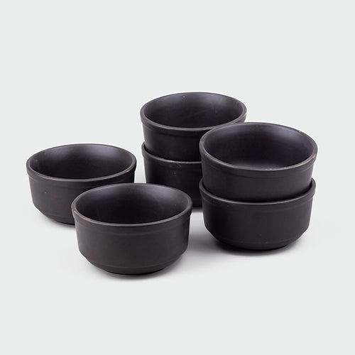 Volcano Black Terracotta Ceramic Bowls (Set of 6)
