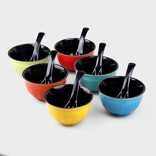Vibrant Color Pop Bowl Set with Spoons (Set of 6)