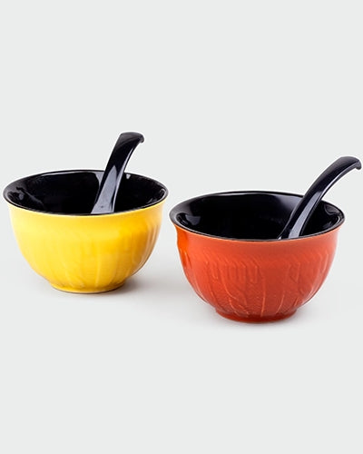 Vibrant Color Pop Bowl Set with Spoons (Set of 6)