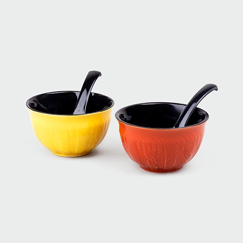 Vibrant Color Pop Bowl Set with Spoons (Set of 6)