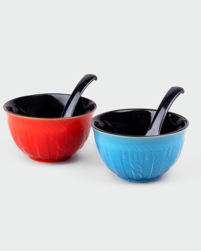 Vibrant Color Pop Bowl Set with Spoons (Set of 6)