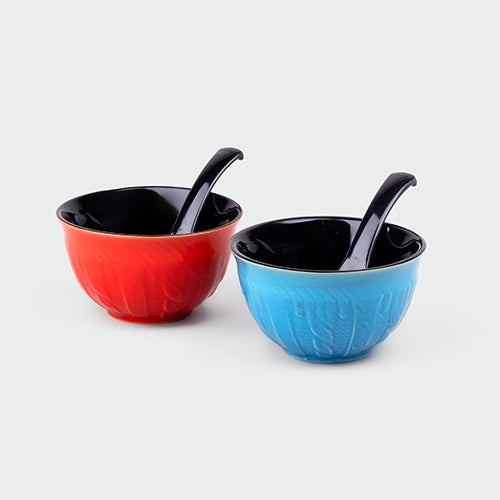 Vibrant Color Pop Bowl Set with Spoons (Set of 6)