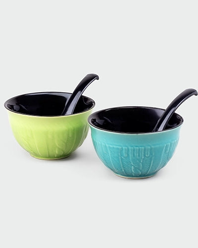 Vibrant Color Pop Bowl Set with Spoons (Set of 6)