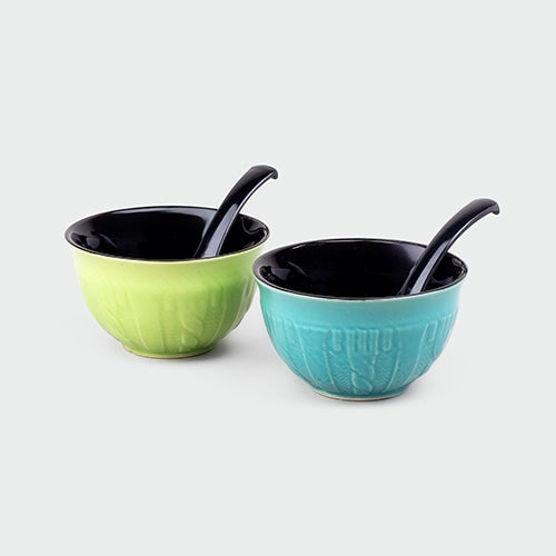 Vibrant Color Pop Bowl Set with Spoons (Set of 6)