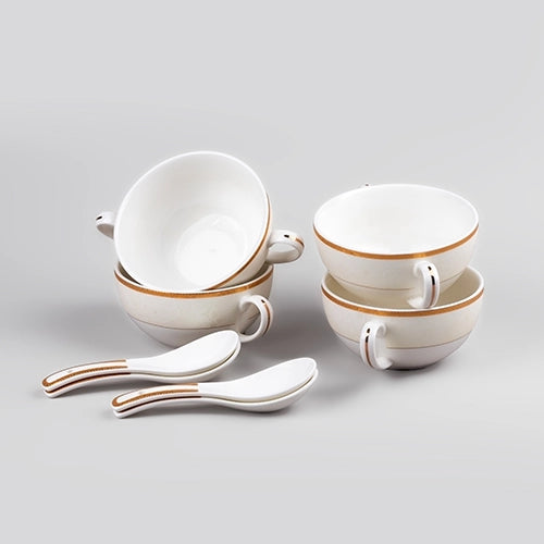 Elegant Porcelain White Bowl with Spoon (Set of 4)