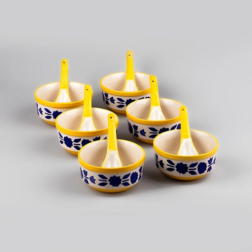 Blue Soup Bowl with Spoon (Set of 6)