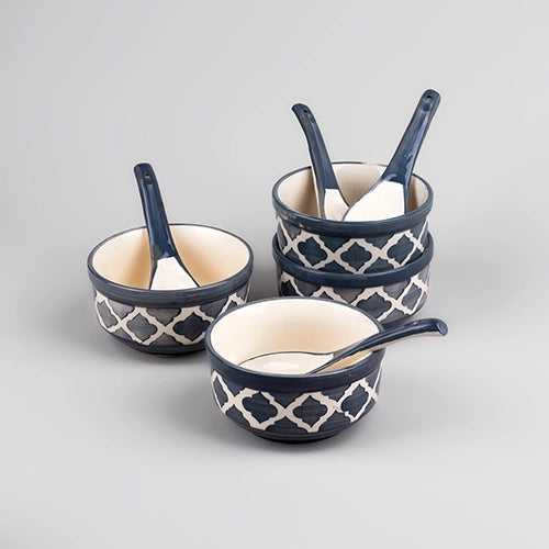 Grey Textured Porcelain Soup Bowl (Set of 4)