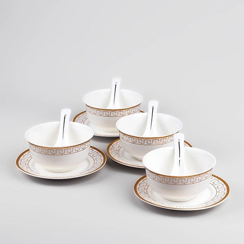 Opulent White Bowl and Saucer (Set of 4)