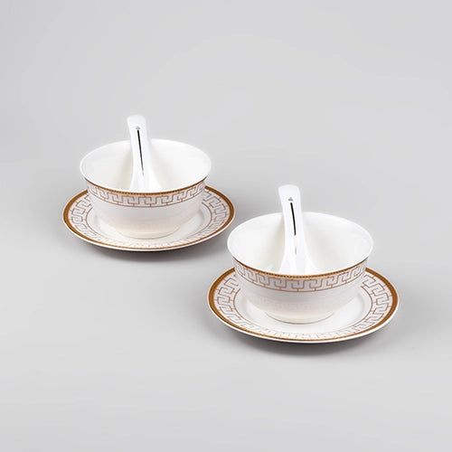 Opulent White Bowl and Saucer (Set of 2)