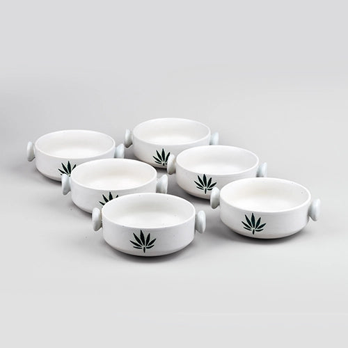 Leaf Imprint White Serving Bowl (Set of 6)