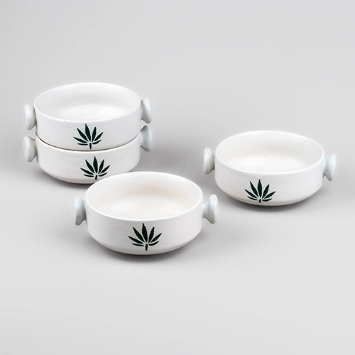 Leaf Imprint White Serving Bowl (Set of 4)
