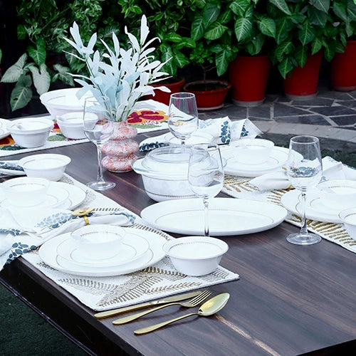 35 Pcs White and Gold Dinner Set