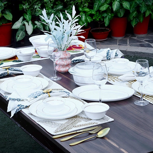 35 Pcs White and Gold Dinner Set