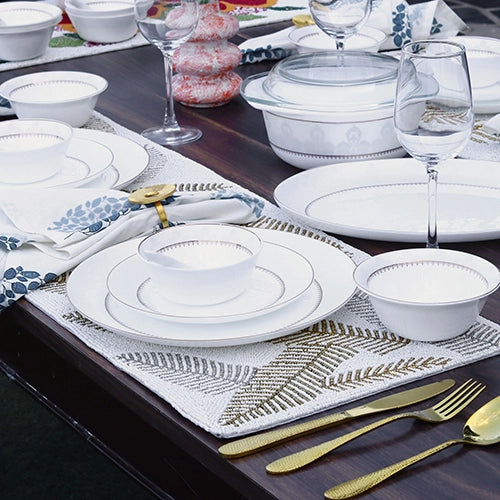 35 Pcs White and Gold Dinner Set