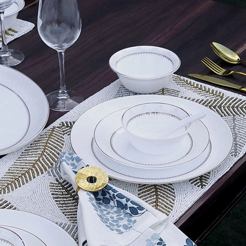 35 Pcs White and Gold Dinner Set