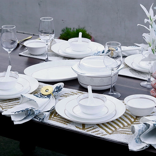35 Pcs White and Gold Dinner Set