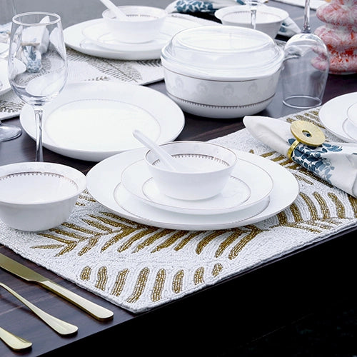 35 Pcs White and Gold Dinner Set