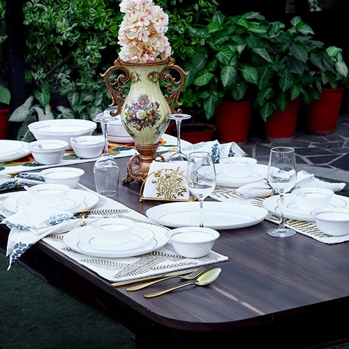 35 Pcs White and Gold Dinner Set