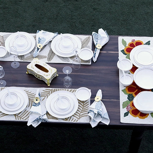 35 Pcs White and Gold Dinner Set