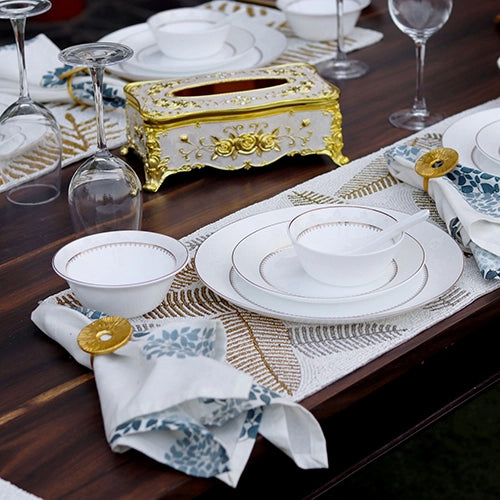35 Pcs White and Gold Dinner Set