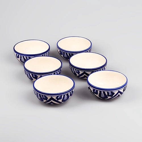 White & Blue Designer Handcrafted Bowl (Set of 6)