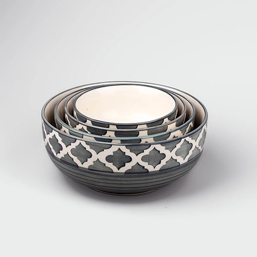Grey White Moroccan Elegance Bowls (Set of 4)