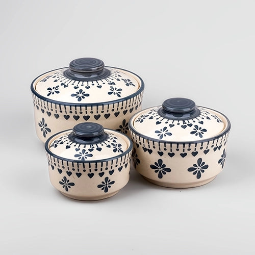 Vintage Grey White Ceramic Bowl Set with Lid