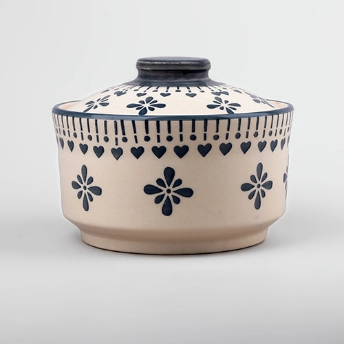 Vintage Grey White Ceramic Bowl Set with Lid