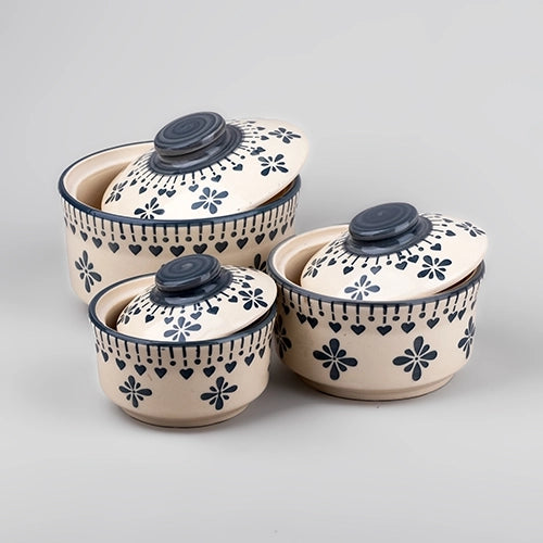 Vintage Grey White Ceramic Bowl Set with Lid