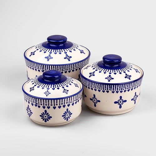 Blue and White Ceramic Bowls with Lid
