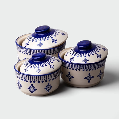 Blue and White Ceramic Bowls with Lid
